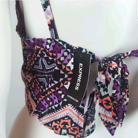 NWT Express Spaghetti Strap Tribal Boho Print Tie Back Crop Top New with tags - Picture 3 of 5